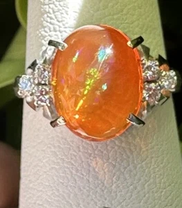 NWB Pt900 Sz 6 Fire Opal 2.68ct Diamond 0.15ct Ring 5.8gr Certified - Picture 1 of 17