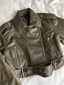Faux Leather Oversized Olive Khaki Brown / Black Cropped Leather Jacket Zar - Picture 1 of 13