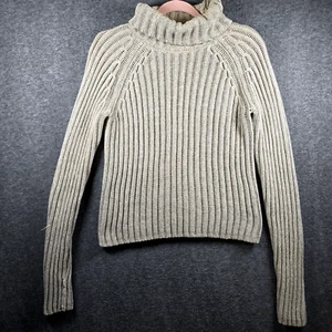 J Crew Pullover Damen M Cropped Oberteil Rollkragen LS Pulli Beige Fischer - Bild 1 von 8