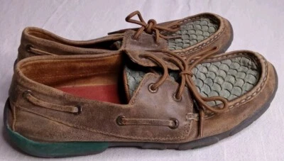 Zapatos Twisted X de cuero marrón/turquesa para conducir peces sin usar, en caja WDM0067 para mujer talla 9,5 M Foto 1 de 4