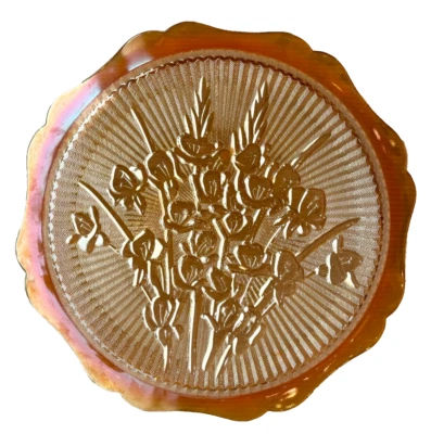 Jeannette Iridescent Marigold Carnival Glass Iris & Herringbone Plate Platter - Image 1 of 4