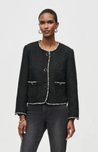 Joseph Ribkoff Black Boucle Coco Style Waist Jacket 243911 Size UK16 RRP £299.00 - Picture 1 of 4
