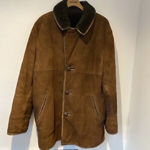 Vintage Borg Fabric Gloria Super Suede Brown Coat Size L/XL - Sheepskin Style