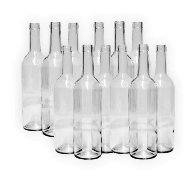 Glass Bottle Clear 750 ml with Cork for Wine Storage Making x 24 Home Brew