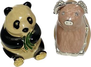 Lot of 2 Estee Lauder Solid Perfume Panda Bear KNOWING Pig Pleasures Vtg #110