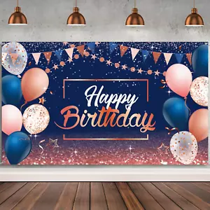 Happy Birthday Decorations Backdrop Banner, Glitter Birthday Backdrop Sign Poste - Picture 1 of 7