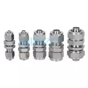 Fit Hose O.D 4/6/8/10/12mm 304 Stainless Steel Bulkhead Qucik Fit Pipe Fitting - Picture 1 of 27
