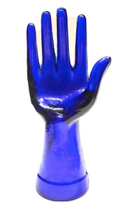 Vintage Cobalt Blue Glass Hand Mannequin Jewelry Display Ring Holder 8" Tall - Picture 1 of 7
