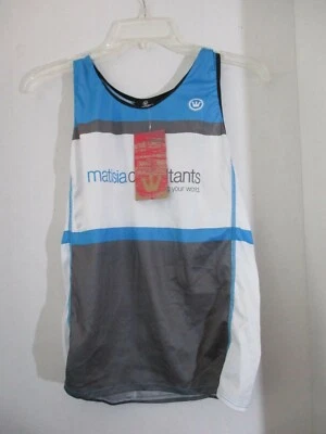 CANARI~CAMISETA DE CICLISMO SIN MANGAS BLANCA Y AZUL~Grande para mujer~NUEVA CON ETIQUETAS Foto 1 de 4