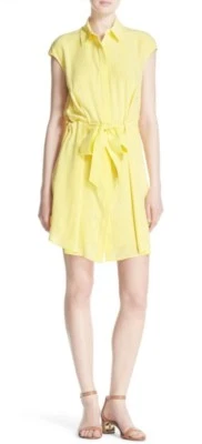 NUEVO CON ETIQUETAS $395 TORY BURCH Vestido camisero de seda manga gorra Gigi cuajada de limón talla 4 Foto 1 de 4