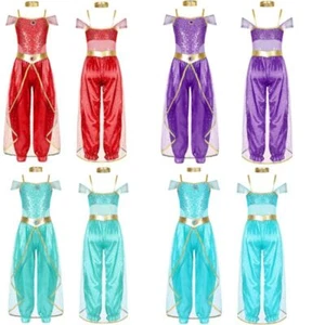 Kids Girl's Rompers Role Play Blue Leotard Pretend Jumpsuit With Choker Belly - Picture 1 of 45
