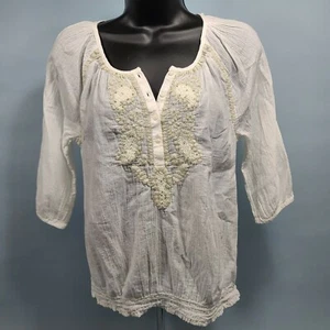 Mudd White Boho Embroidered Sheer Top Women's Size XS Style 400947298414 - Picture 1 of 7