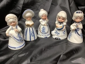 jasco merri bells set of 5 porcelain blue & white ladies - Picture 1 of 4