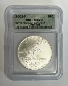 2002-P $1 Silver Commemorative Coin Olympics Salt Lake City ICG MS70 - Picture 1 of 2
