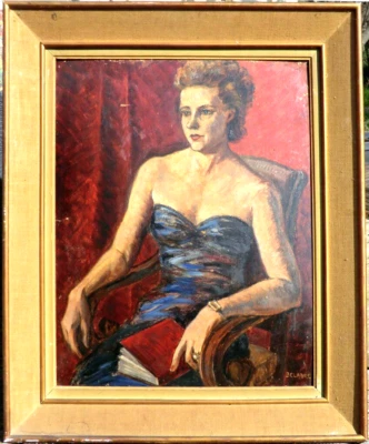 VINTAGE  Grand tableau   - femme assise - signée S.deBelabre - 60x 73 cm - Photo 1/4