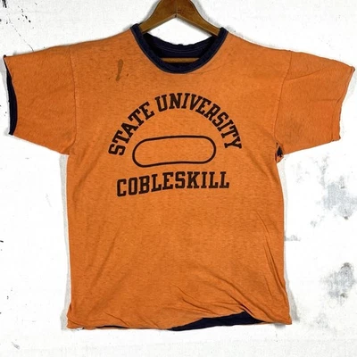 VINTAGE 70s Cobleskill State University T Shirt M Double Face Phys Ed Champion - Image 1 of 4