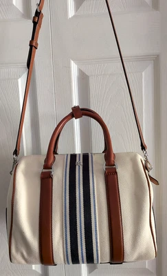 Lauren Ralph Lauren Striped Canvas Medium Kaden Satchel Crossbody EUC - Image 1 of 4