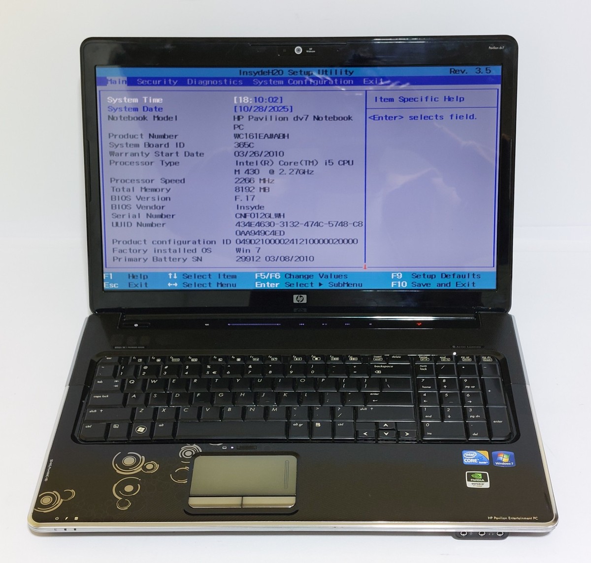 ジャンク HP ノートパソコン Pavilion dv7 BDドライブ内蔵 2011年製