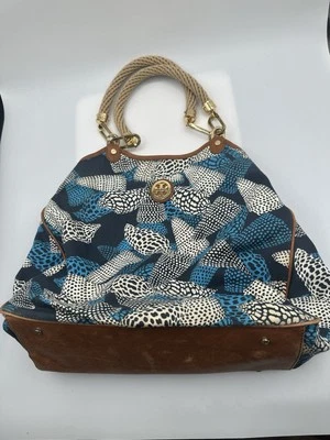 Tory Burch Channing Multicolor Canvas Rope Handles Tote Shoulder Handbag - Image 1 of 4