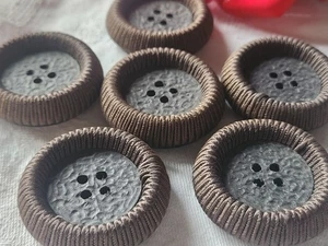 Lot Of 6 Huge Vintage Brown Buttons 3.8 Cm Ref 3110 - Picture 1 of 4