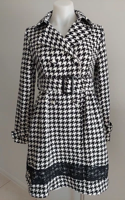 LIZ LISA Black & Off White Houndstooth Long Belted Coat with Lace Free Size - image 1 of 4