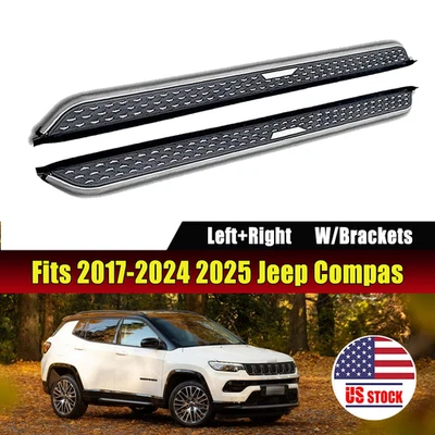 Running Board Fits for 2017-2024 2025 Jeep Compass Side Step Nerf Bar w/brackets - Image 1 of 4