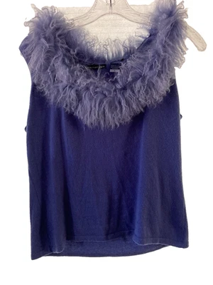 Suéter sin mangas ANTHROPOLOGIE para mujer L 100 % cachemir con flecos desmontables azul Foto 1 de 4