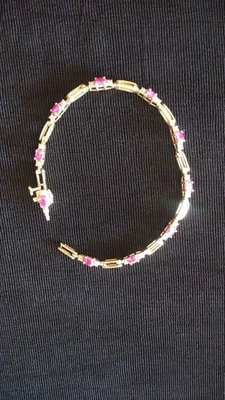 Genuine 14k Oval Ruby & Diamond Open Bar Bracelet! - Image 1 of 4