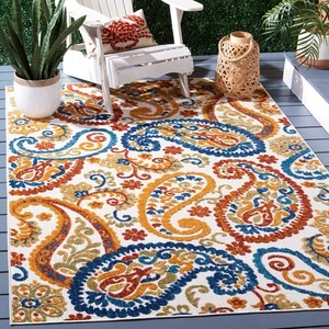 SAFAVIEH Cabana Collection 4' Square Cream/Navy CBN887A Paisley Indoor/ Outdo... - Picture 1 of 8