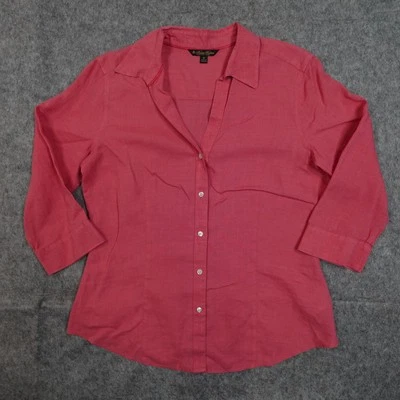 Топ женский Brooks Brothers 12 льняной на пуговицах спереди рукав 3/4 розовый опрятный пляжный - Изображение 1 из 4