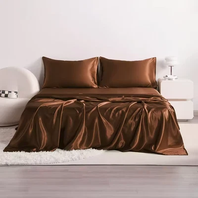 Cooling Satin Bed Sheet Set 4pcs Breathable Shrink & Fade Resistant Sheets - Image 1 of 4