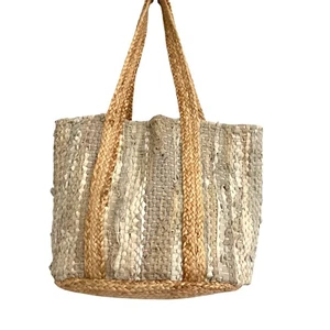 Handgewebte Alltagstasche aus recyceltem Leder & reiner Jute - Bild 1 von 11