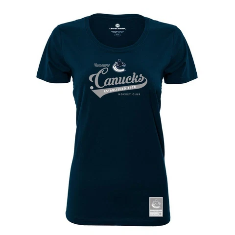 NHL Vancouver Canucks Ladies Capital Script Short sleeve Tee, Small, Solid Navy Cover