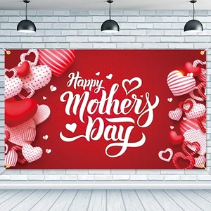 Happy Mother'S Day Backdrop Banner 70 X 43 Inch Large Size Red Heart Mothers Day - Picture 1 of 7