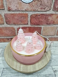 Sinceramente Jules Home Rosa Escarcha Vela de Navidad Árboles Oro Blanco Acentos Nuevo - Imagen 1 de 8