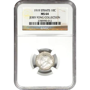 1919 Straits Settlements 10 Cents, NGC MS 64, KM-29A - Picture 1 of 2