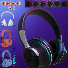 Wireless Bluetooth 5.1 Headphones Over Ear LED Headset Stereo Noise Cancelling~