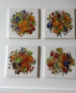 Set Of 4 Miscellaneous Fruit centered tile NOOS W Markings  - Picture 1 of 9