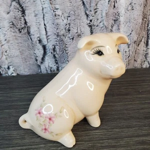 Statuina vintage ceramica bianco sporco ciglia di maiale alte 5", tush floreale dipinta a mano - Foto 1 di 9