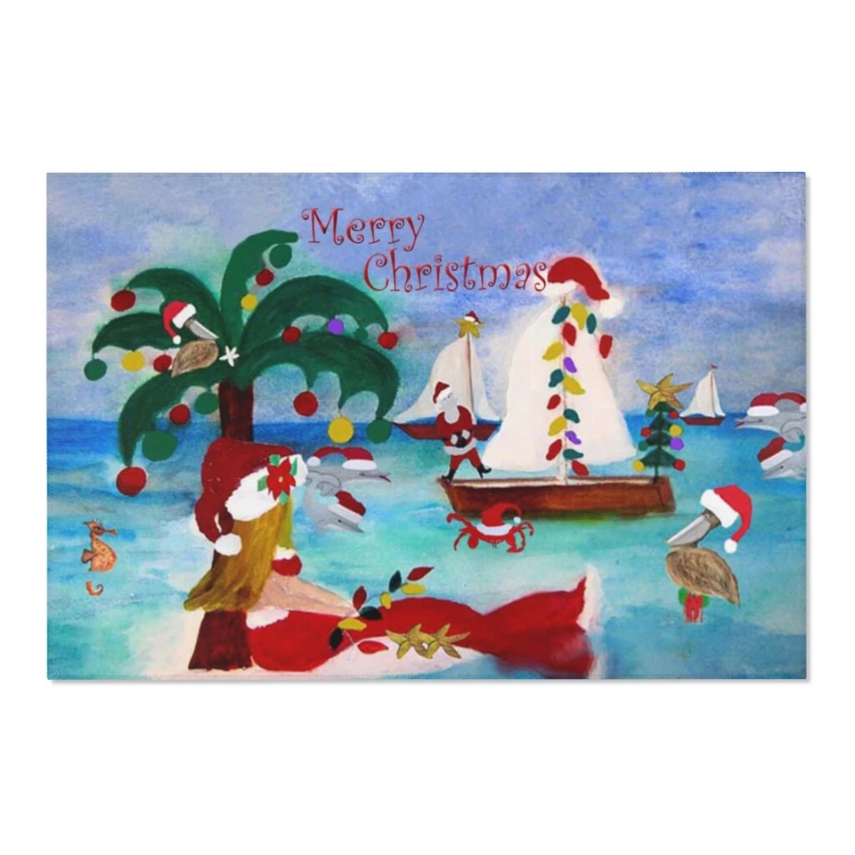 Christmas coastal boat parade beach house nautical Area Rugs. - Image 1 of 1