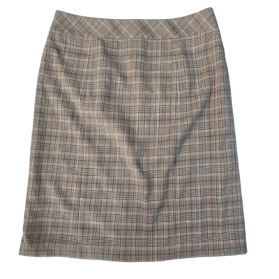 Falda lápiz Covington elástica para mujer marrón a cuadros talla 14 forrada dobladillo dividido carrera” Foto 1 de 4