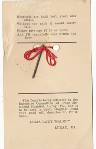 Luray VA * Page Memorial Hospital Fundraiser Nail Add-On c1910 UNIQUE  RARE - Picture 1 of 2