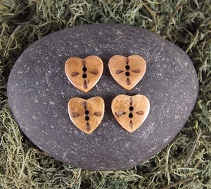 Zen Canyon Natural Brown Small Heart Shape 2-hole Carved Yak Bone Buttons 4 pack - Picture 1 of 4