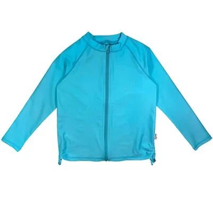 Girls UPF 50+ Long Sleeve Zip Rash Guard Swim Shirt | 6-12 Month/Blue - Picture 1 of 3