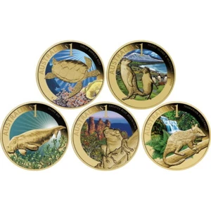 Celebrate Australia 2010 COMPLETE 5-COIN SET Turtle Frog Penguin $1 in FULL OGP - Picture 1 of 8