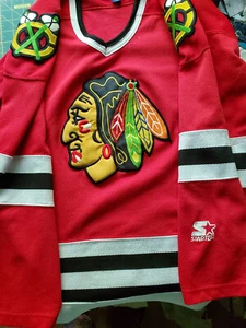 Vintage Chicago Blackhawks Starter Jersey Size XL Red 90s NHL Western Conference - Picture 1 of 3