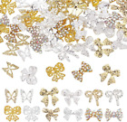 72Pcs 12 Styles Bows Nail Art Decoration 3D Butterfly Alloy Rhinestone Nail Char