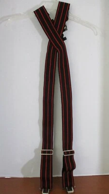 SUSPENDEDORES WELCH negros con rayas rojas ~ 46" de largo ~ clips de metal ~ NUEVOS Foto 1 de 4