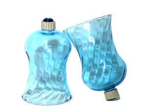 Vintage Peg Votive Cup Candle Holders Optic Glass Aqua Blue Set 2 - Picture 1 of 7