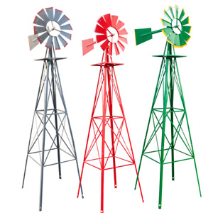 Windmill 8FT Yard Garden Ornamental Wind Mill Wind Spinners Weather Vane Decor